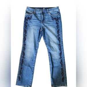 St. John's Bay Denim Straight Leg Jeans with Dark Floral Design